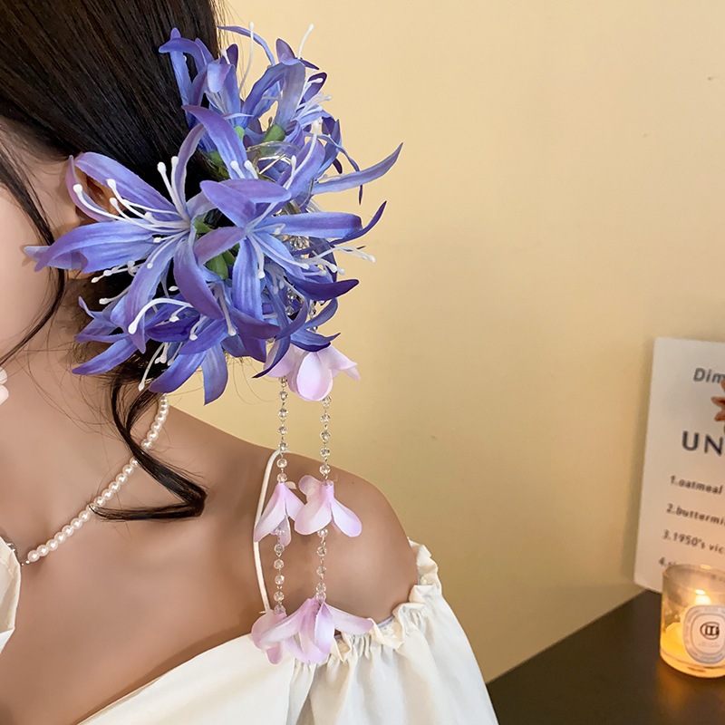 ดอกไม้สีม่วงลมวันหยุดหวานฉลามคลิปอารมณ์มีสไตล์ด้านหลังหัวกิ๊บพร็อพอุปกรณ์ผม - รูปที่ 5