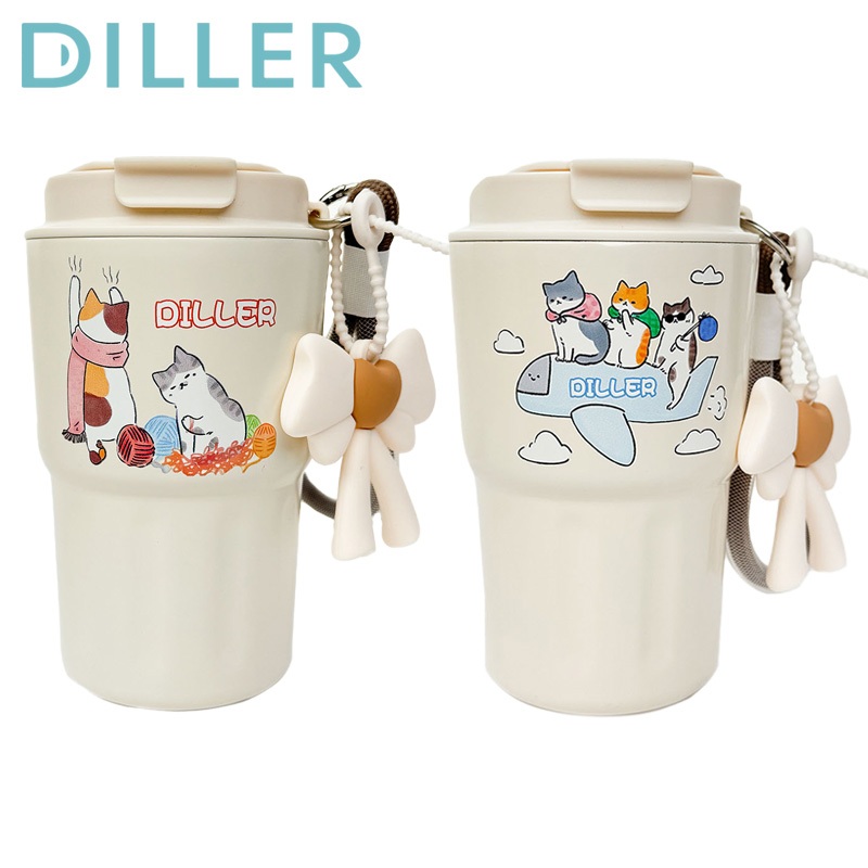 Diller Tumbler Thermos Mug ถ้วยกาแฟสแตนเลสดื่มขวดน้ําแมว 340ml MLH9149