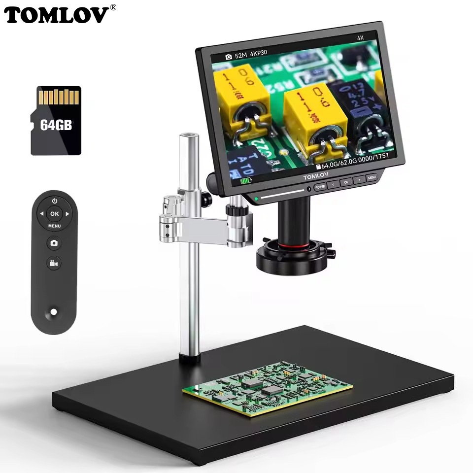 TOMLOV กล้องจุลทรรศน์อัตโนมัติประสิทธิภาพสูง TM4K-AF Max 10.1 "กล้องจุลทรรศน์ดิจิตอล HDMI 64G พร้อม 