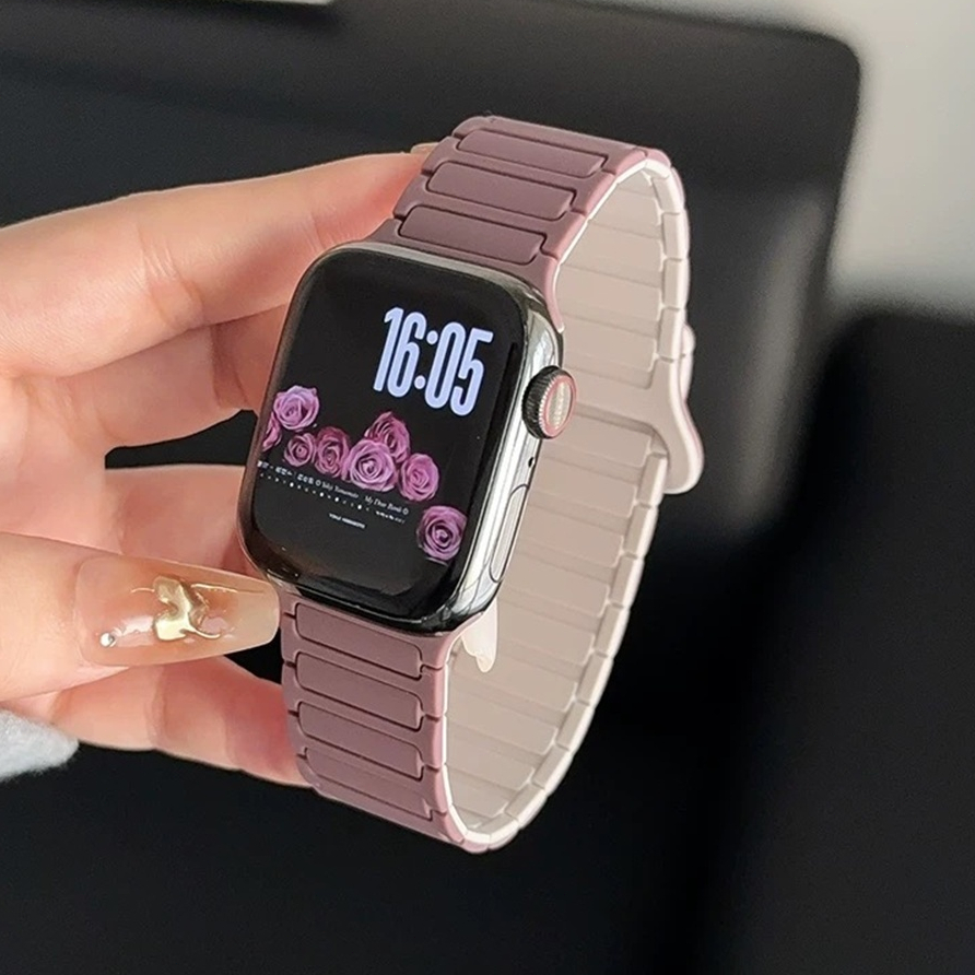 สีคู่ซิลิโคนสายรัดแม่เหล็กสําหรับ apple watch series 10 S9 s8 7 6 5 4 3 2 1 SE2 ULTRA2 T900 T800 กีฬ