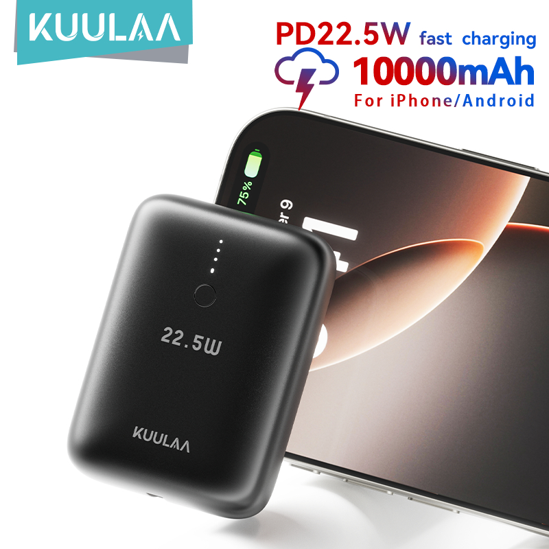 Kuulaa 10000mAh Power Pack PD22.5W Fast Charging Power Pack เหมาะสําหรับ iPhone 8-16 Series ขนาดกะทัดรัดและน้ําหนักเบา Travel Fast Charging Power Pack เหมาะสําหรับ iPhone Android