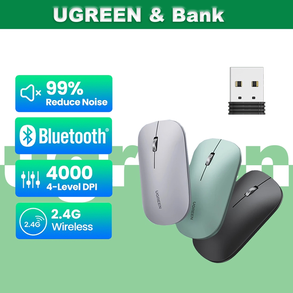 Ugree n เมาส์ 2.4G ไร้สายบลูทูธ Dual Mode เมาส์เงียบ 4000 DPI สําหรับคอมพิวเตอร์แล็ปท็อปเม้าส์