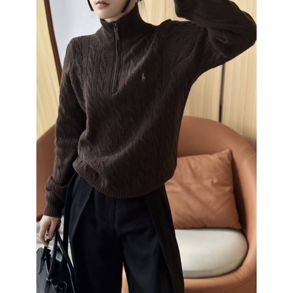 ร.ล เสื้อกันหนาวผู้หญิงม้าขนาดเล็กครึ่งซิปขนสัตว์90% และงานปักผ้าขนสัตว์ชนิดหนึ่ง10% คุณภาพสูง เวอร์ซิเอเบิล สูงสุด