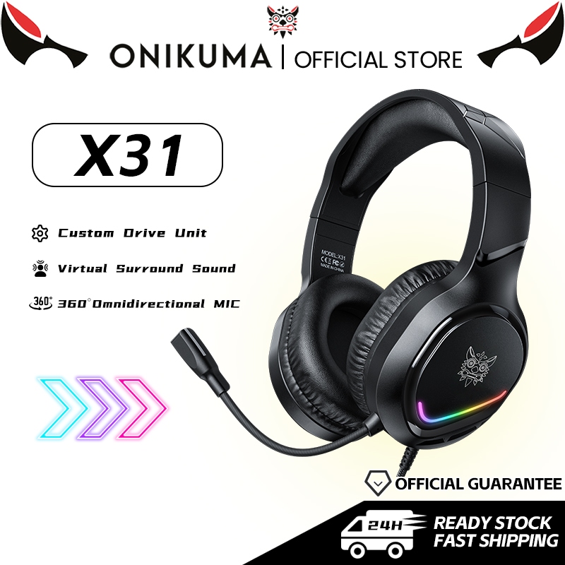 ONIKUMA X31 หูฟังเกมมิ่งแบบมีสายพร้อมระบบเสียงรอบทิศทางแบบครอบหู พร้อมไฟ RGB หลากสีสัน