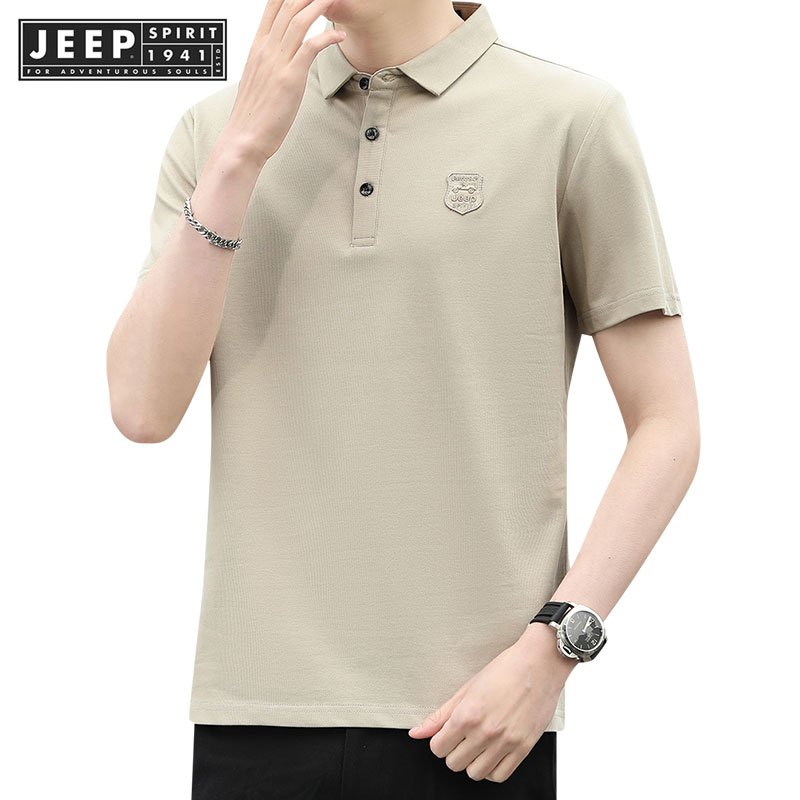 Jeep SPIRIT 1941 ESTD เสื้อยืดคอปกธุรกิจแขนสั้นผู้ชายฤดูร้อน