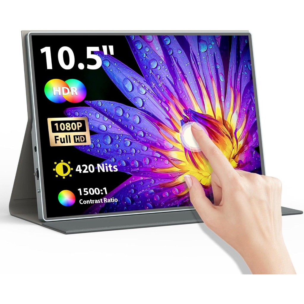 10.5" FHD 1920x1280P IPS Portable Monitor, 10-Point Touch, USB-C & HDMI, เหมาะสําหรับแล็ปท็อป, PC, สมาร์ทโฟน, Xbox, PS4/5, Switch