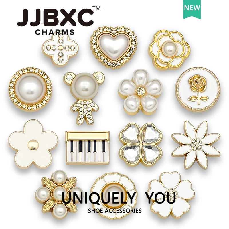 JJBXC ตัวติดรองเท้า charm ประดับเพชรและมุก ดีไซน์หรูหรา แวววาว แฟชั่นพรีเมียม ติดแน่น ทนทกรณ์ตกแต่าน อุปงรองเท้า