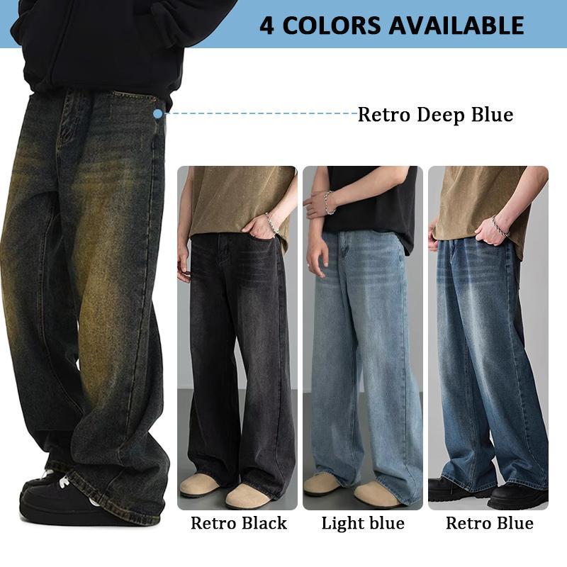 Baggy Jeans 10 สี กางเกงยีนส์ผู้ชายขากว้าง ไซลินไดรต์ พอดี คอปกปานกลางพอดีเก็บอย่างดี