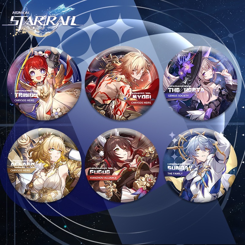 เกม Honkai Star Rai Mydei Tribios Mydeimos Herta Rappa Badge ปุ่มเข็มกลัด Pins คอสเพลย์คอลเลกชันของเล่นกระเป๋าตกแต่ง Gi