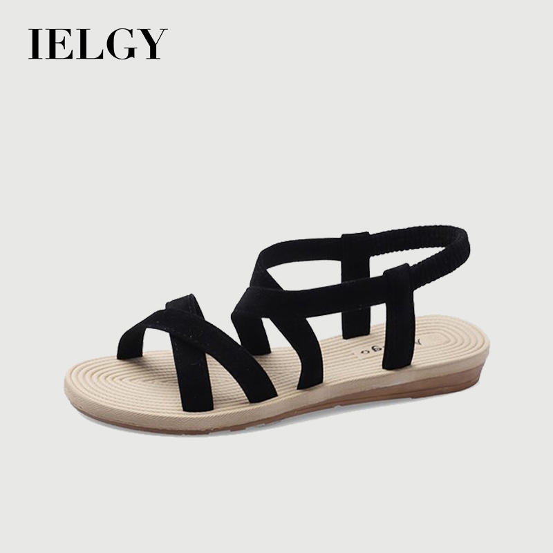 IELGY ฤดูร้อนเปิดนิ้วเท้ายืดหยุ่น Lake-up Beach รองเท้าแตะแบนผู้หญิง 2025 Casual