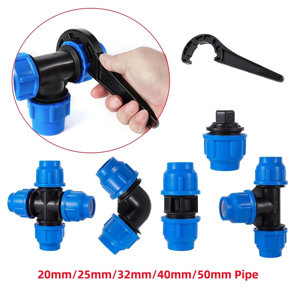 1/2"-1" (20-32mm)ขั้วต่อ PE-quick ฟิตติ้งข้อต่อข้อศอก Tee อุปกรณ์เสริมการบีบอัด PE