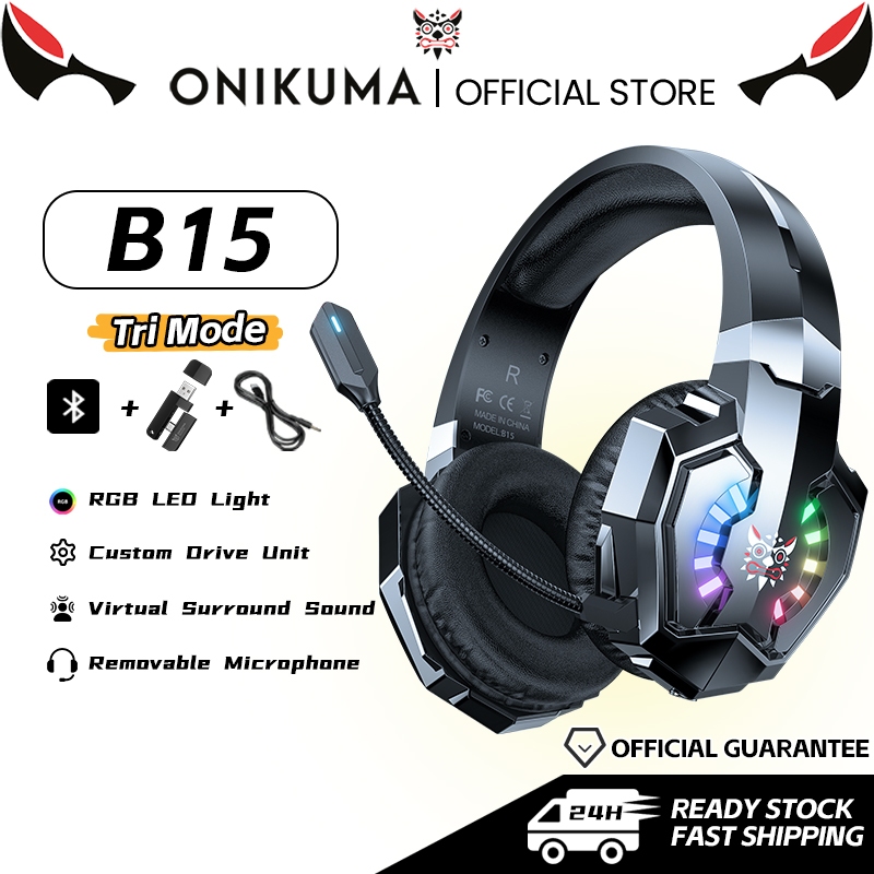 ONIKUMA B15 ชุดหูฟังเกมมิ่งไร้สาย Bluetooth พร้อมไมโครโฟนลดเสียงรบกวน HD หูฟังเสียง HiFi