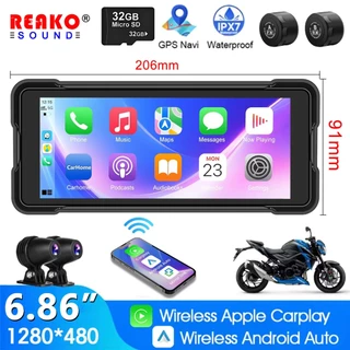 [สินค้าพร้อมจัดส่ง] ระบบนําทางรถจักรยานยนต์ Carplay TPMS 6.86 นิ้วหน้าจอเชื่อมต่อโทรศัพท์มือถือ IPX7 กันน้ํา HD voice assistant หน้าจอ GPS wireless carplay