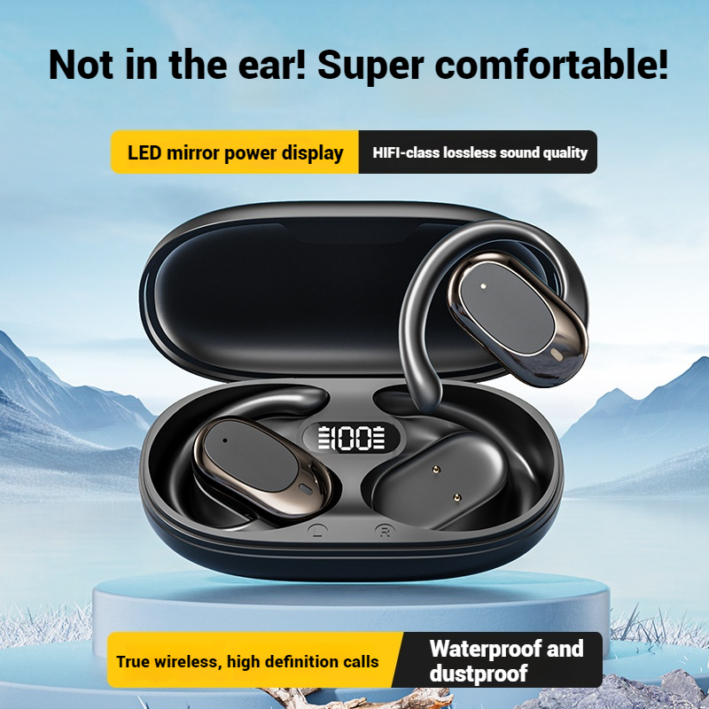 Tzuzl OWS หูฟังเกี่ยวหูบลูทูธ 5.4 Latency ต่ําสําหรับเล่นเกมกีฬาชุดหูฟังไฮไฟสเตอริโอหูฟังลดเสียงรบกวนหูฟังสากล