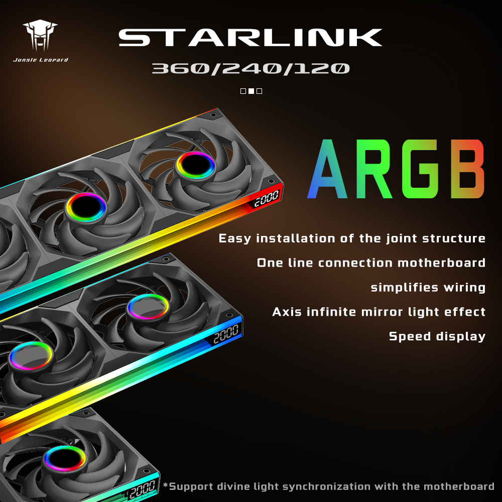 Jungle Leopard Star-Link Infinity Mirror ARGB CPU Fan พัดลมทรงจํา 120 มม. 240 มม. 360 มม. ไม่ต้องใช้ซอฟต์แวร์ RPM ความเร็ว ​​Digital 5V 3PIN ARGB Mobo Sync 4PIN PWM Daisy Chain