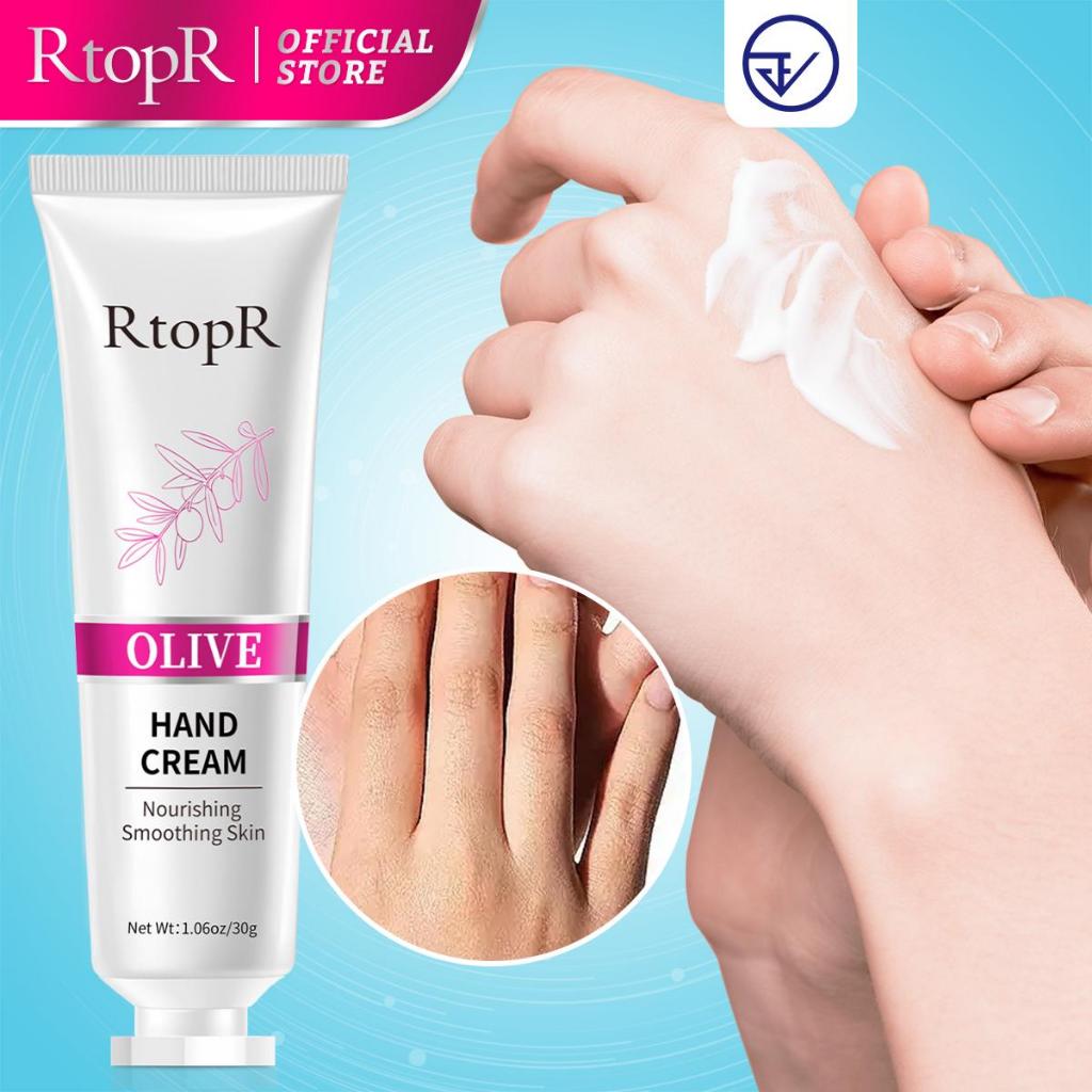 RtopR FDA ครีมบำรุงมือจากน้ำมันมะกอก - สารสกัดจากน้ำมันมะกอกและวิตามิน E ช่วยให้ความชุ่มชื้น ป้องกันการแตกแห้ง ไม่มันและมีกลิ่นหอม ขนาดพกพา 30g