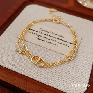 เดรช ตัวอักษรโลหะสองชั้นจี้สร้อยข้อมือแฟชั่นย้อนยุคเครื่องประดับมือผู้หญิง