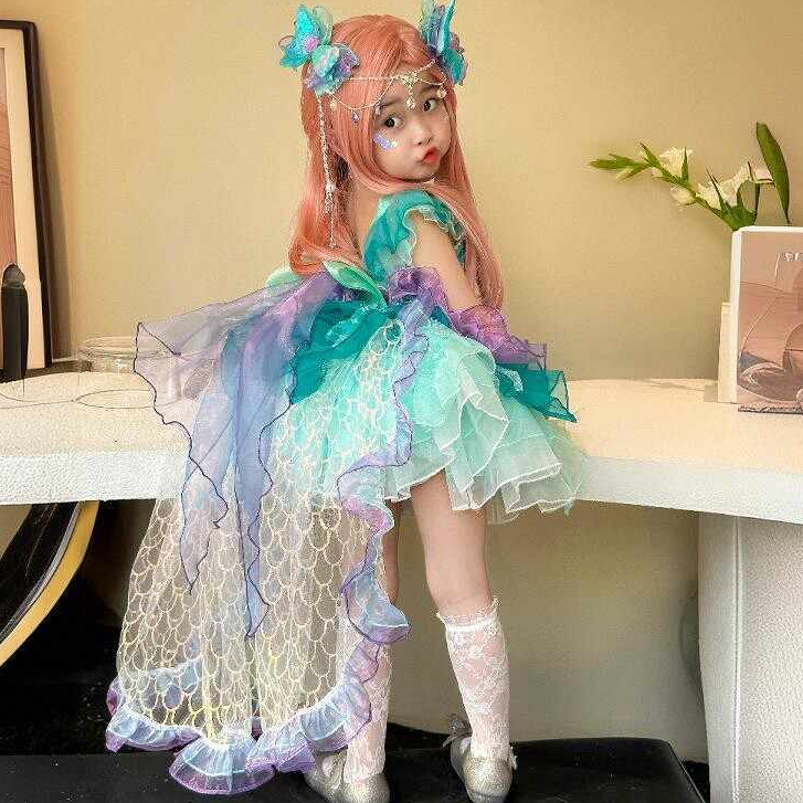 ชุดเจ้าหญิง Lolita Mermaid ชุดเดรสสำหรับสาว ๆ ชุดวันเกิด Lolita กระโปรงผ้าโปร่งสายเดี่ยว