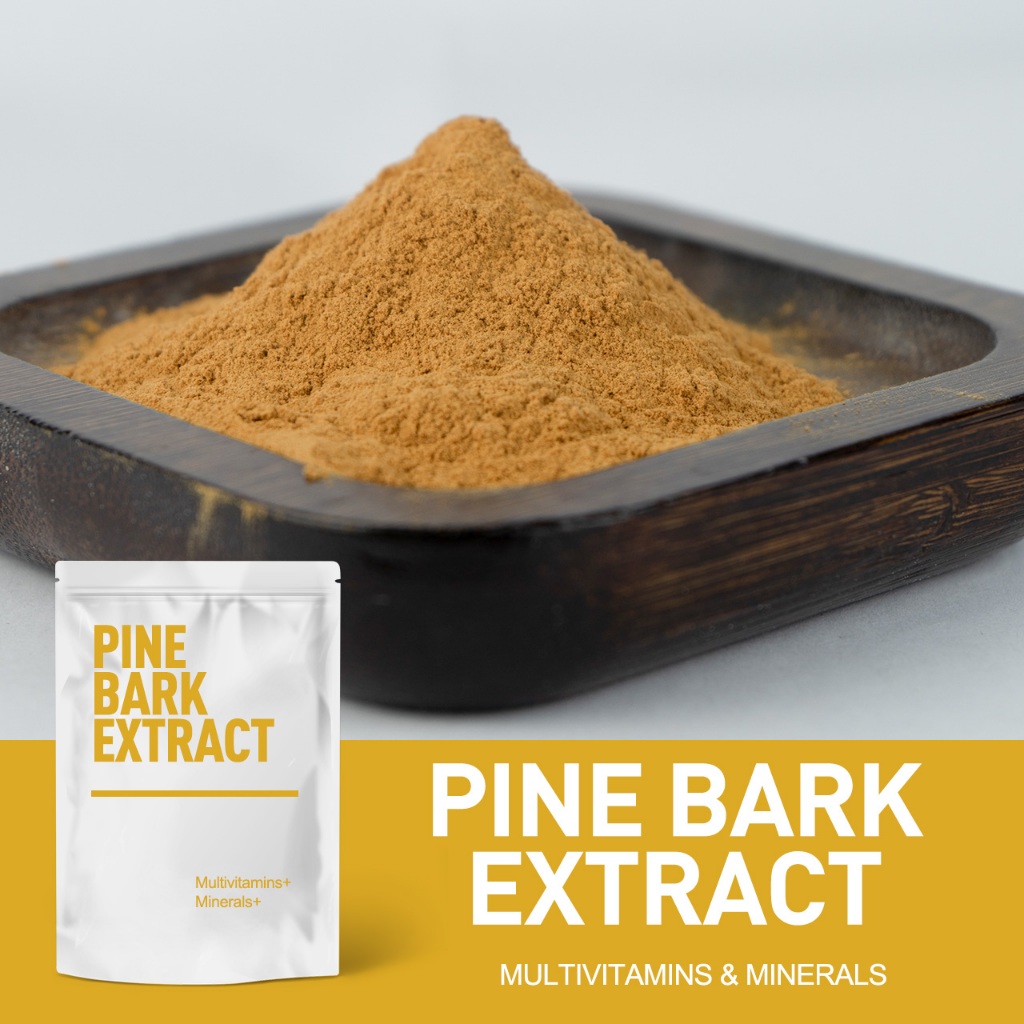 ขายส่ง Bulk Pine Bark Extract Powder เกรดอาหารละลายน้ําพืชธรรมชาติวัตถุดิบ Anti Aging Solid เครื่องดื่ม/แคปซูล OEM 500g/1000g สนับสนุน HPLC + COA + การรับรอง HALA