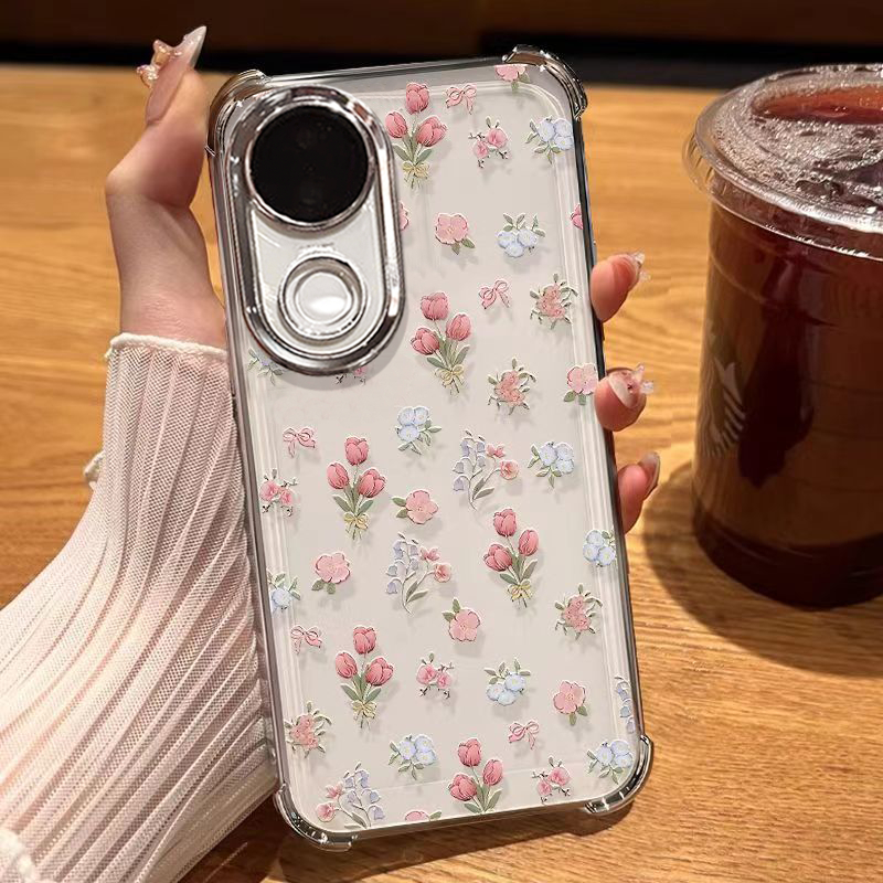 เคส Vivo V50 V60 Lite V70 V60 V50 V40 Y200 V30 X200 FE 5G เคส Vivo V30 V40 Pro เคสสีชมพูขนาดเล็กดอกไม้เปลือกกันกระแทกพร้อมเลนส์กล้องป้องกันโทรศัพท์ถุงลมนิรภัยหนาวัสดุชุบกันกระแทก