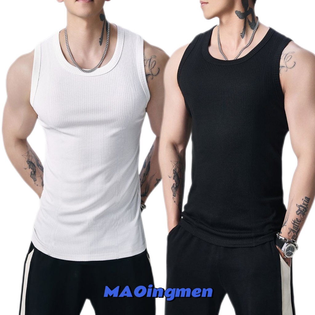 [MAOINGMEN] (1 กล่อง มี 2 ตัว) เสื้อกีฬาสำหรับผู้ชาย เสื้อกั๊ก Slim Fit สไตล์อเมริกัน ฟิตเนสเทรนนิ่งเสื้อแขนกุดแห้งเร็ว