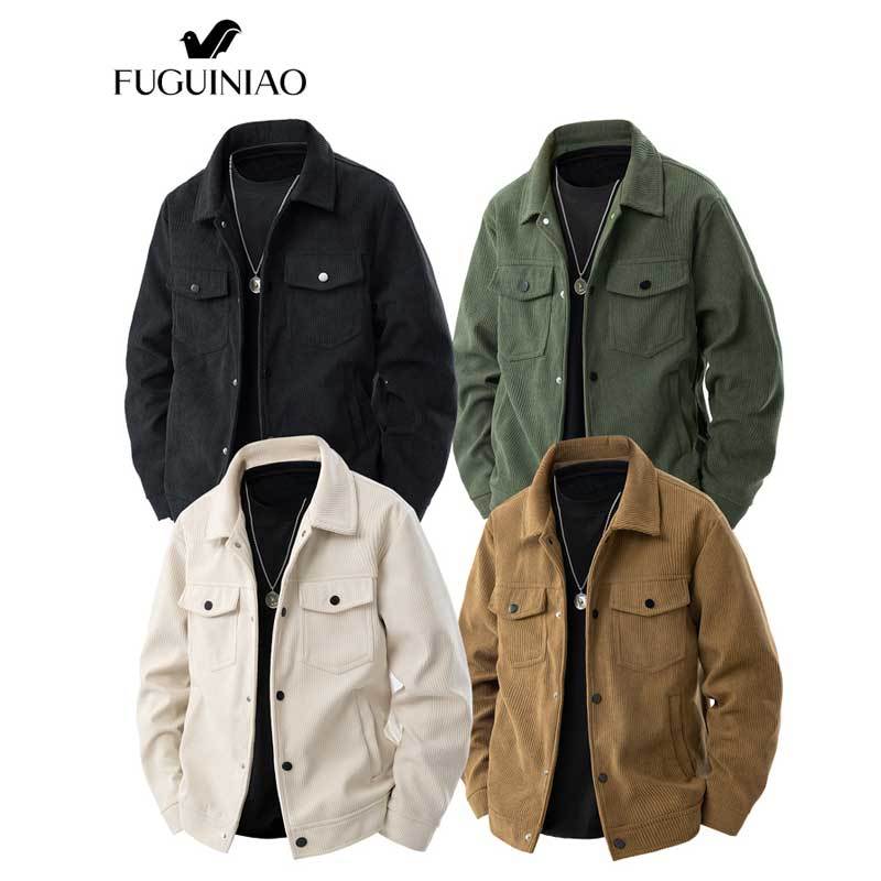 ฟูเกียว 2025 ฤดูใบไม้ผลิและฤดูใบไม้ร่วงผ้าลูกฟูกใหม่ที่เรียบง่ายแขนยาวยืนขึ้นปกแจ็คเก็ต