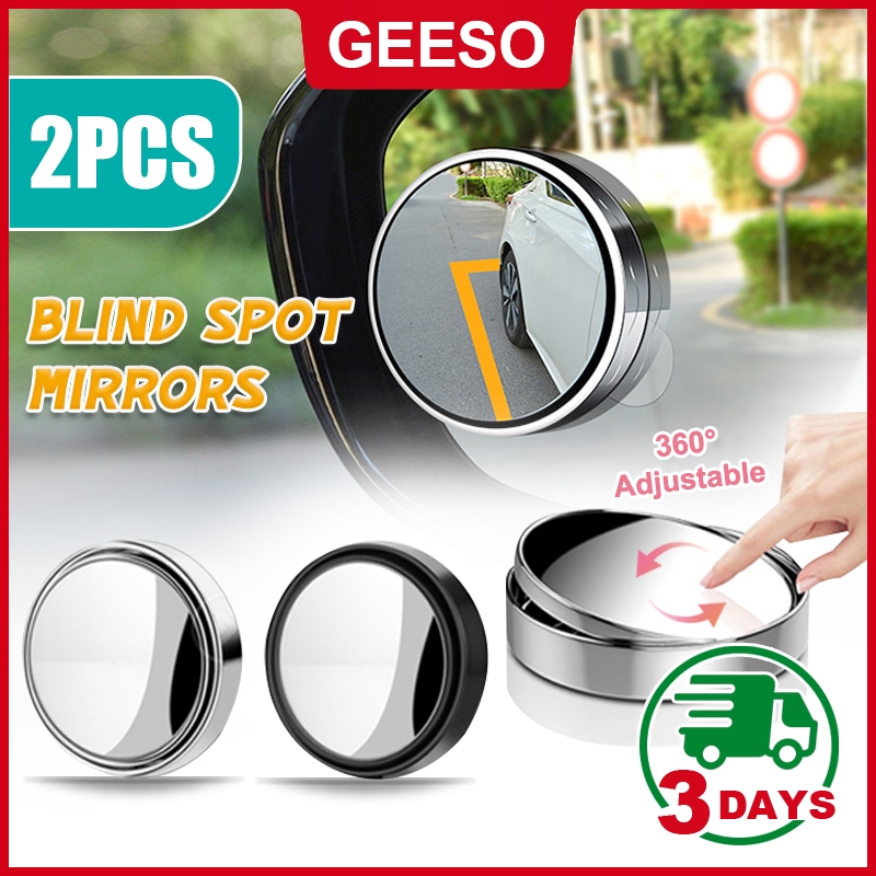 GEESO กระจกจุดบอด 2 ชิ้น 2" กระจก HD ทรงกลม 360° กระจกมองหลังด้านข้างมุมกว้างพร้อมที่อยู่อาศัย หน้าท