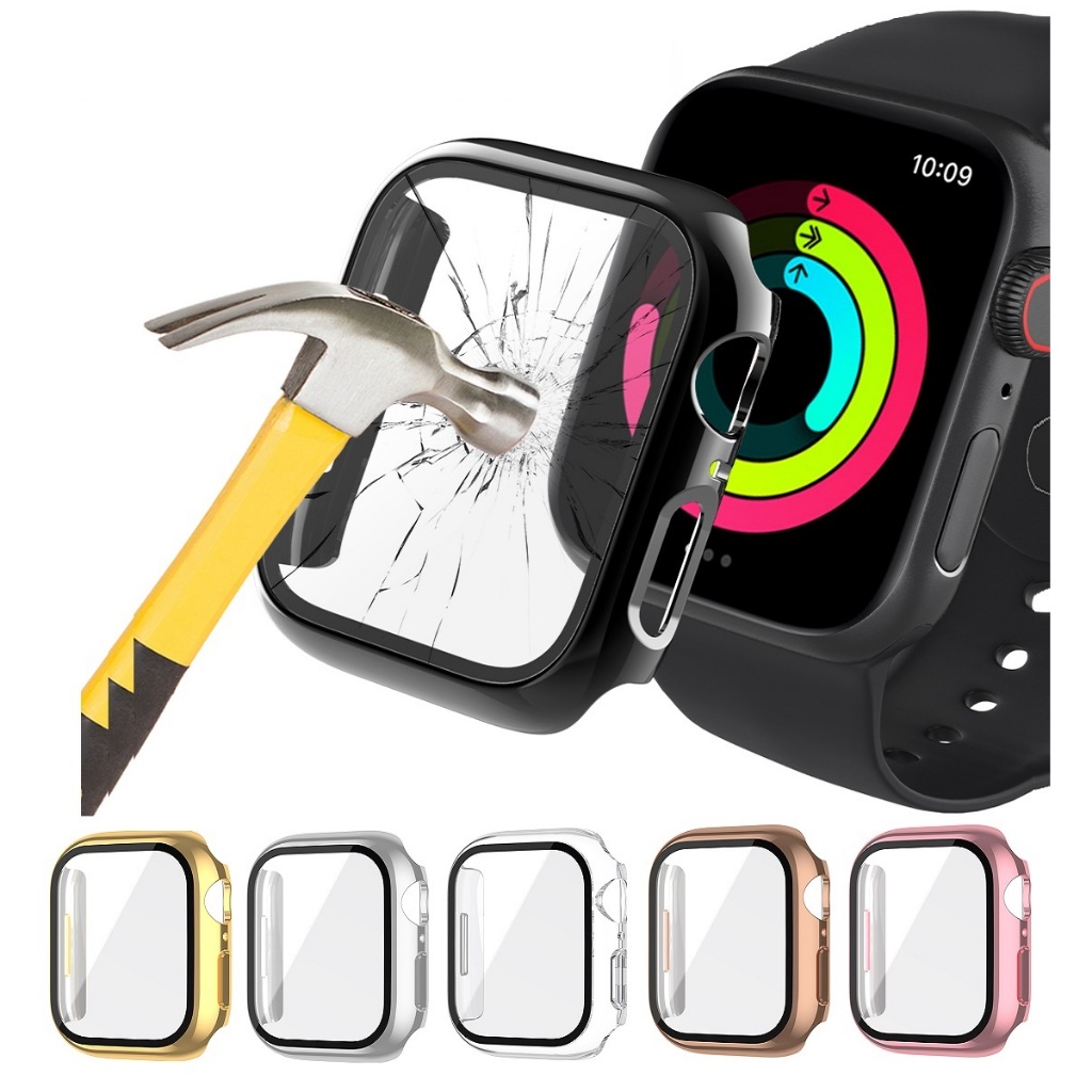 เคส Compatible For applewatch Case PC Glossy Plated 360 full Screen protector Bumper hard Case Compa