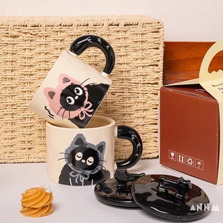 SENSENLIVE แก้วน่ารักของขวัญวันเกิดสําหรับผู้หญิง แก้วแมว แก้วกาแฟน่ารัก ความงาม ของขวัญ เซรามิคพร้อมฝาปิด ของขวัญวันครู