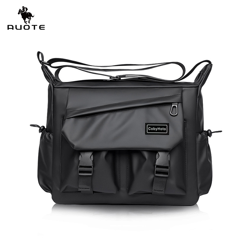 AUOTE กระเป๋าสะพายไหล่ผู้ชายแฟชั่นกระเป๋าสะพายข้างความจุขนาดใหญ่กระเป๋ากันน้ําสําหรับเดินทางกลางแจ้ง