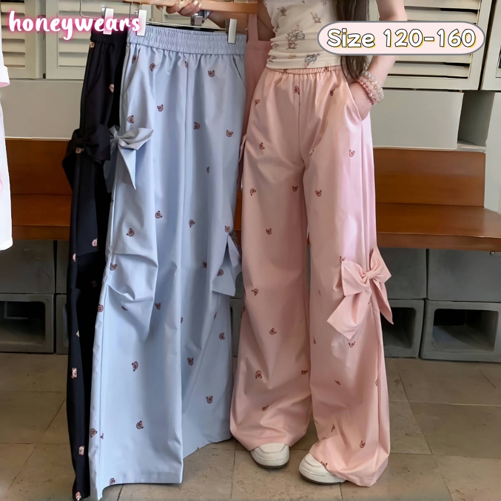 honeywears ກາງເກງຄາກໂກ້ເດັກແຟຊັນ ຂາຍາວ ຊົງຫຼວມ ແບບລຳລອງ ພ້ອມເອວຍາງຍືດ (120-160) ພາກຮ້ອນ