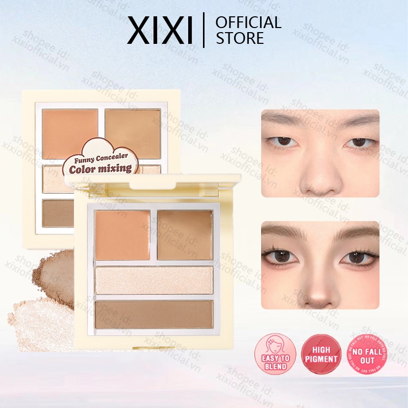 Xixi 4 สีคอนซีลเลอร์ Palette อายแชโดว์กันน้ํา Moisturizing Oil-control Brighten Contour Bronzer Prim