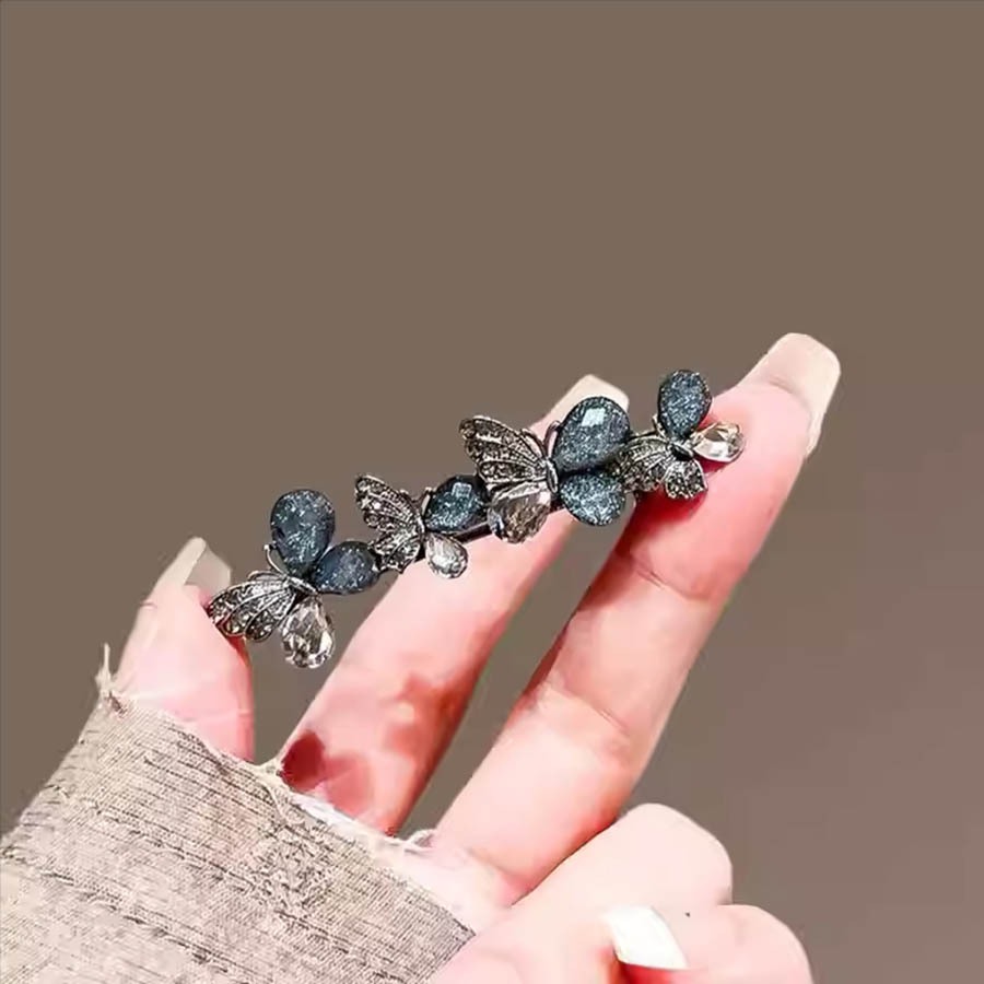 High-end Elegant Temperament Rhinestone กิ๊บติดผมผีเสื้อหญิงสไตล์ใหม่ด้านข้าง Bangs คลิปผมหัก Duckbill คลิป