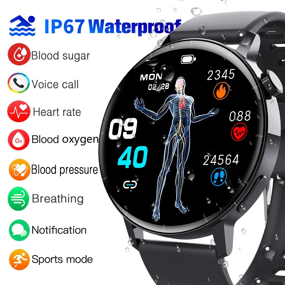 ใหม่น้ําตาลในเลือดน้ําตาลนาฬิกาสมาร์ทsmartwatchสําหรับผู้ชายผู้หญิงสร้อยข้อมือheart Rateความดันโลหิตออกซิเจนอุณหภูมิของร่างกายบลูทูธเสียงกันน้ํากีฬาฟิตเนสTracker F67S