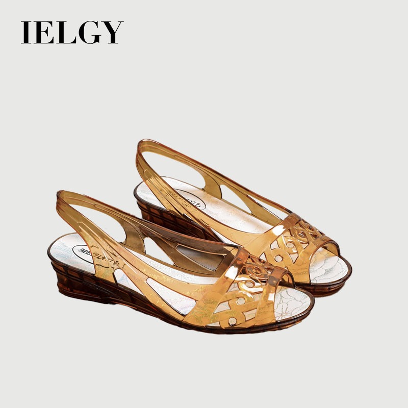 IELGY ใสวุ้นปลาปากคริสตัลรองเท้าแตะผู้หญิงส้นต่ํารองเท้าเต้นรําแบนแม่
