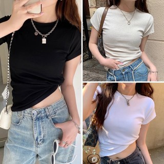 Cherryshop Short Sleeve Slim-fitting Crew Neck T-shirt Korean Style Casual Plain Women's Top【READY TO SHIP】