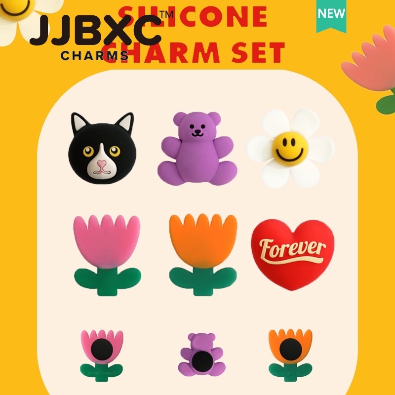JJBXC ตัวติดรองเท้า charm แมวดำ แมวลายดอก แมวขาว MOM น่ารัก แฟชั่น อุปกรณ์ตกแต่งรองเท้า