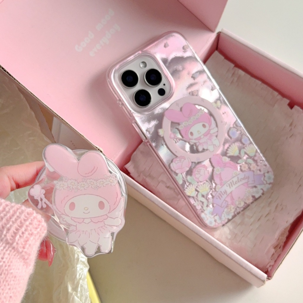 เกาหลีน่ารักสาว Melody วงเล็บแม่เหล็กไร้สายชาร์จเคสโทรศัพท์สําหรับ iPhone 16, 15, 14, 13, 12 Pro Max การ์ตูน 15 PROMAX กันกระแทกปกหลัง