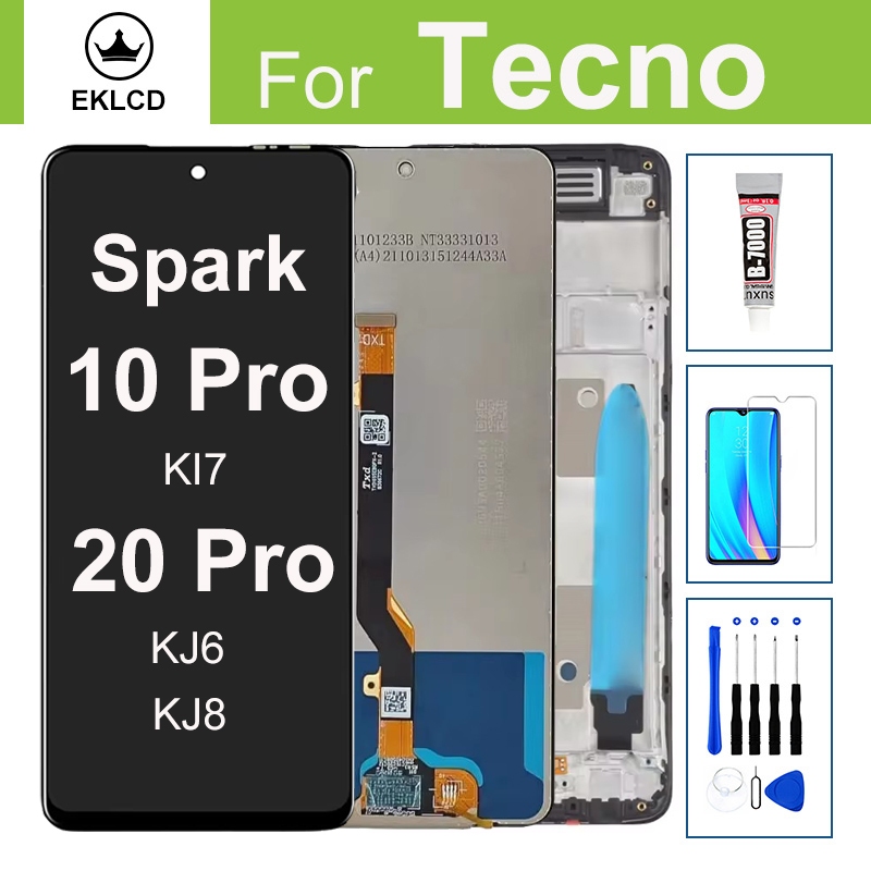 หน้าจอสําหรับ Tecno Spark 10 20 Pro KI7 KJ6 KJ8 5G จอแสดงผล LCD Touch Panel Digitizer Assembly กรอบ
