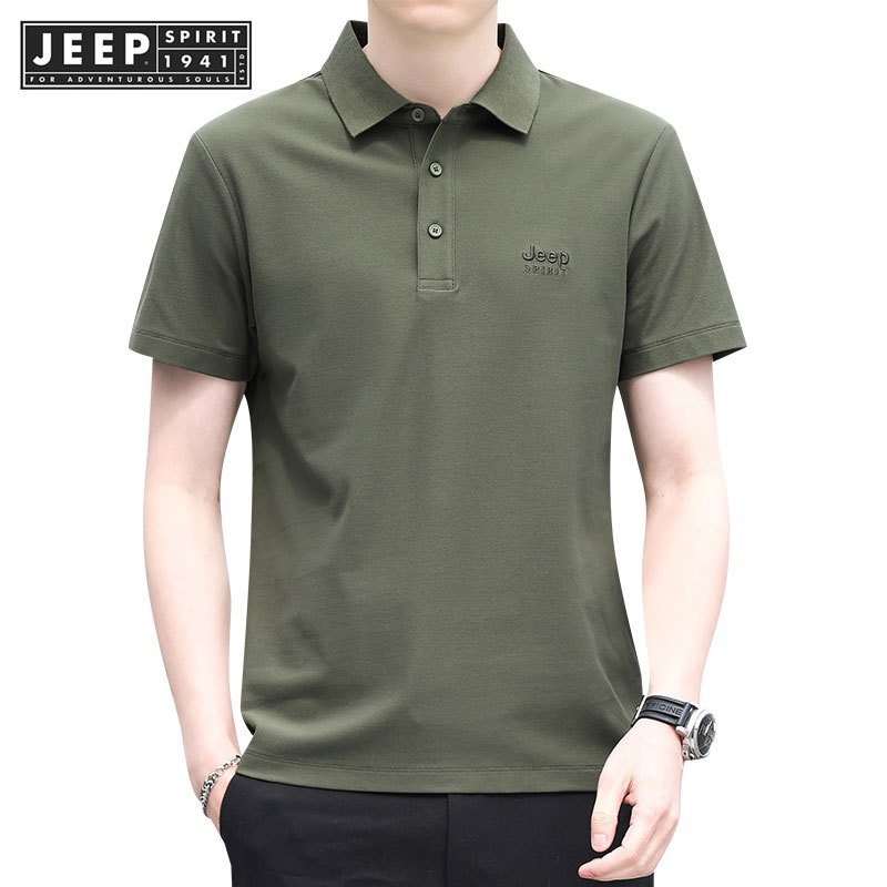 Jeep SPIRIT 1941 ESTD เสื้อโปโลแฟชั่นเทรนด์ธุรกิจแขนสั้นอเนกประสงค์สําหรับบุรุษฤดูร้อน