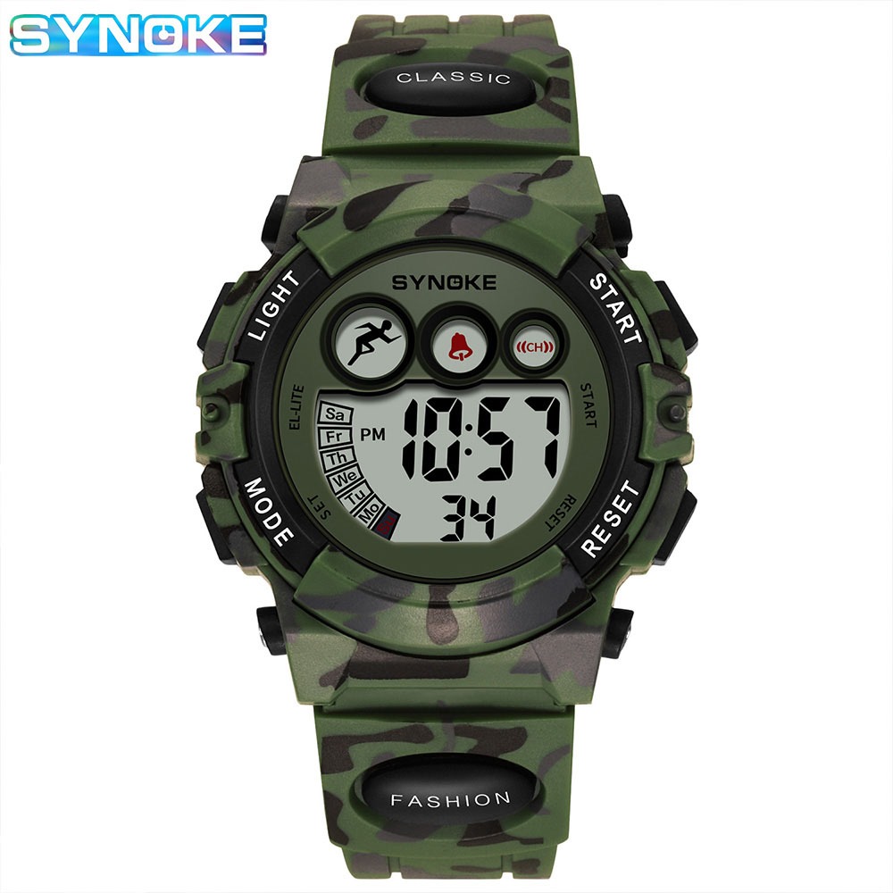 Synoke นาฬิกาสําหรับเด็กนาฬิกาเด็กชายกันน้ํามัลติฟังก์ชั่น LED นาฬิกาอิเล็กทรอนิกส์เด็กกีฬานาฬิกา