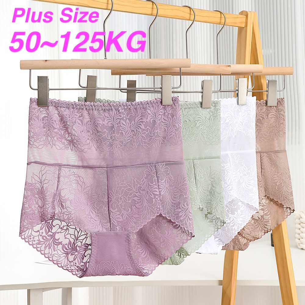 (125กิโลกรัม) พลัสขนาดผู้หญิงกางเกงสําหรับสุภาพสตรี10สีเซ็กซี่ยืดหยุ่นสูงเอวสูงกางเกงลูกไม้สุภาพสตรีชุดชั้นใน