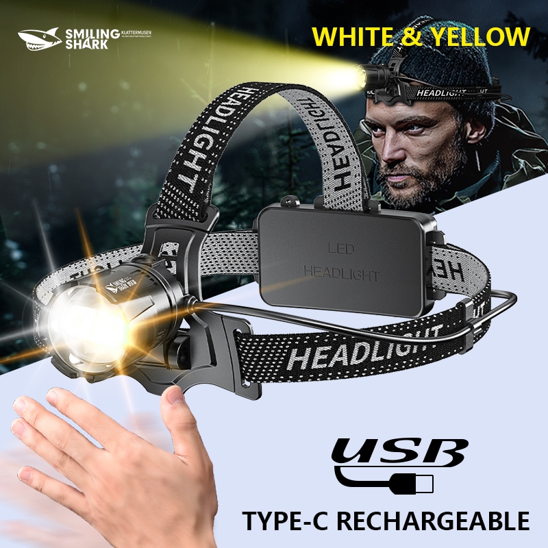 Smiling Shark TD8030 ไฟฉายคาดหัว เซนเซอร์ไฟหน้า M77 8400LM ไฟคาดหัว Led สว่างมาก Type-C กันน้ํา ชาร์