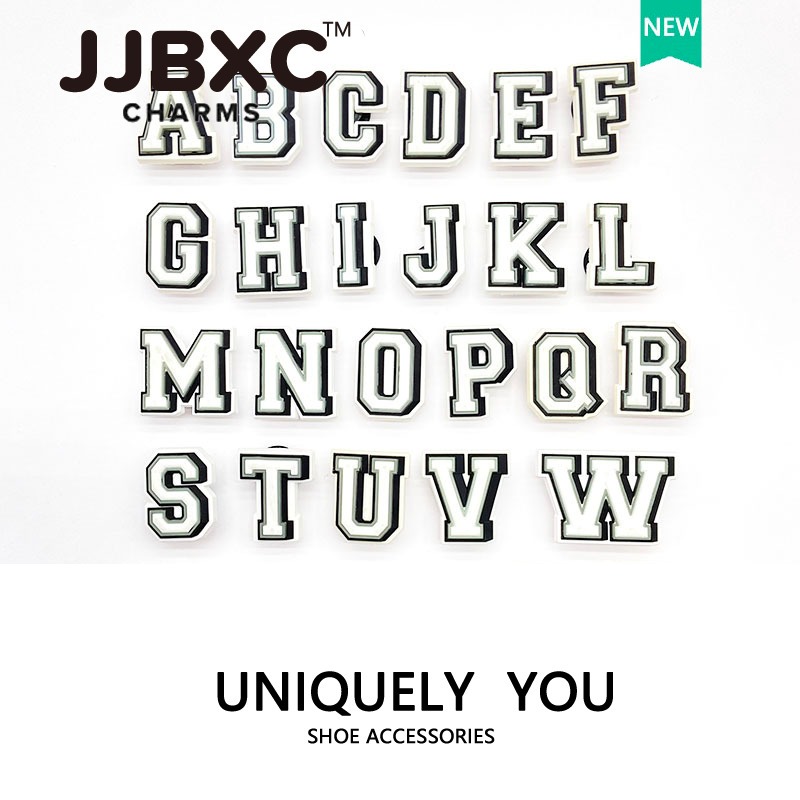 JJBXC ตัวติดรองเท้า charm การ์ตูนตัวอักษรภาษาอังกฤษ A-Z แบบยาง สีสันสดใส DIY เลือกได้หลายตัวอักษร อุปกรณ์ตกแต่งรองเท้า