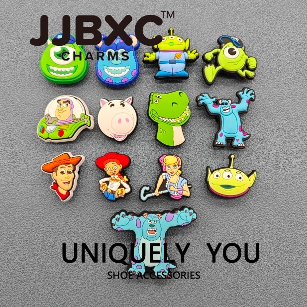 JJBXC ตัวติดรองเท้า charm หัวเข็มขัดตกแต่งรองเท้า ตัวการ์ตูนสามตา บัสไลท์เยียร์ มอนสเตอร์ อุปกรณ์ตกแต่งรองเท้า