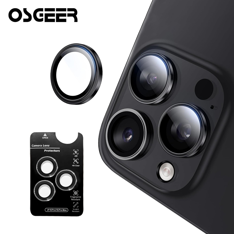 OSGEER สําหรับ iPhone 17 Air 11 12 13 14 15 16 16e pro max ตัวป้องกันเลนส์กล้อง [ชุดกําหนด & 1:1 ที่มองไม่เห็นที่สมบูรณ์แบบพอดี] 9H กระจกนิรภัยป้องกันรอยขีดข่วนทนทาน, แหวนปกส่วนบุคคล