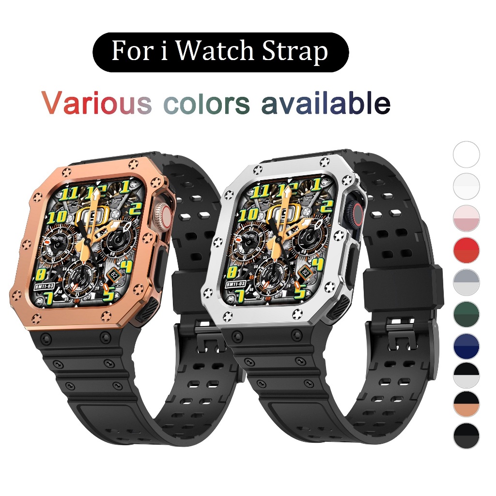 New Rubber Sports 2 in 1 Strap Case For AppleWatch Series9 8 7 SE 6 5 4 3 2 1 Size 38mm 40mm 41mm 42