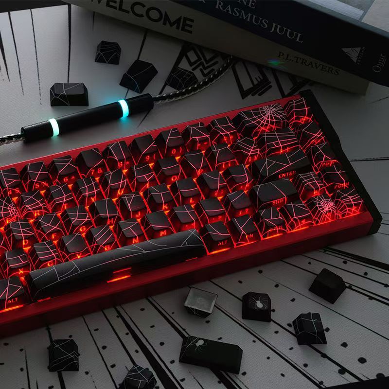 Keycap เฉพาะSpider Web Keycapด้านข้างแกะสลักShineผ่าน 138 คีย์โปรไฟล์เชอร์รี่PBT Dye-subสําหรับCherry MX Switchคีย์บอร์ดเครื่องกล