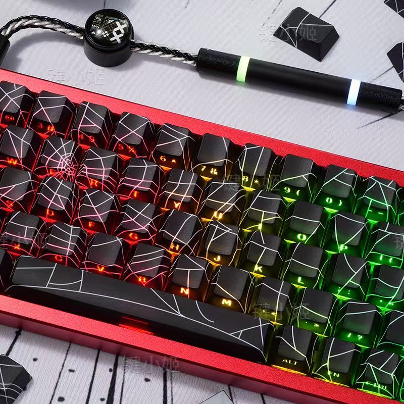 Keycap เฉพาะSpider Web Keycapด้านข้างแกะสลักShineผ่าน 138 คีย์โปรไฟล์เชอร์รี่PBT Dye-subสําหรับCherry MX Switchคีย์บอร์ดเครื่องกล