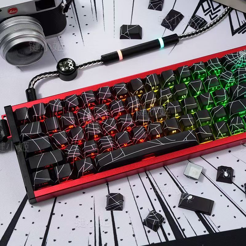 Keycap เฉพาะSpider Web Keycapด้านข้างแกะสลักShineผ่าน 138 คีย์โปรไฟล์เชอร์รี่PBT Dye-subสําหรับCherry MX Switchคีย์บอร์ดเครื่องกล